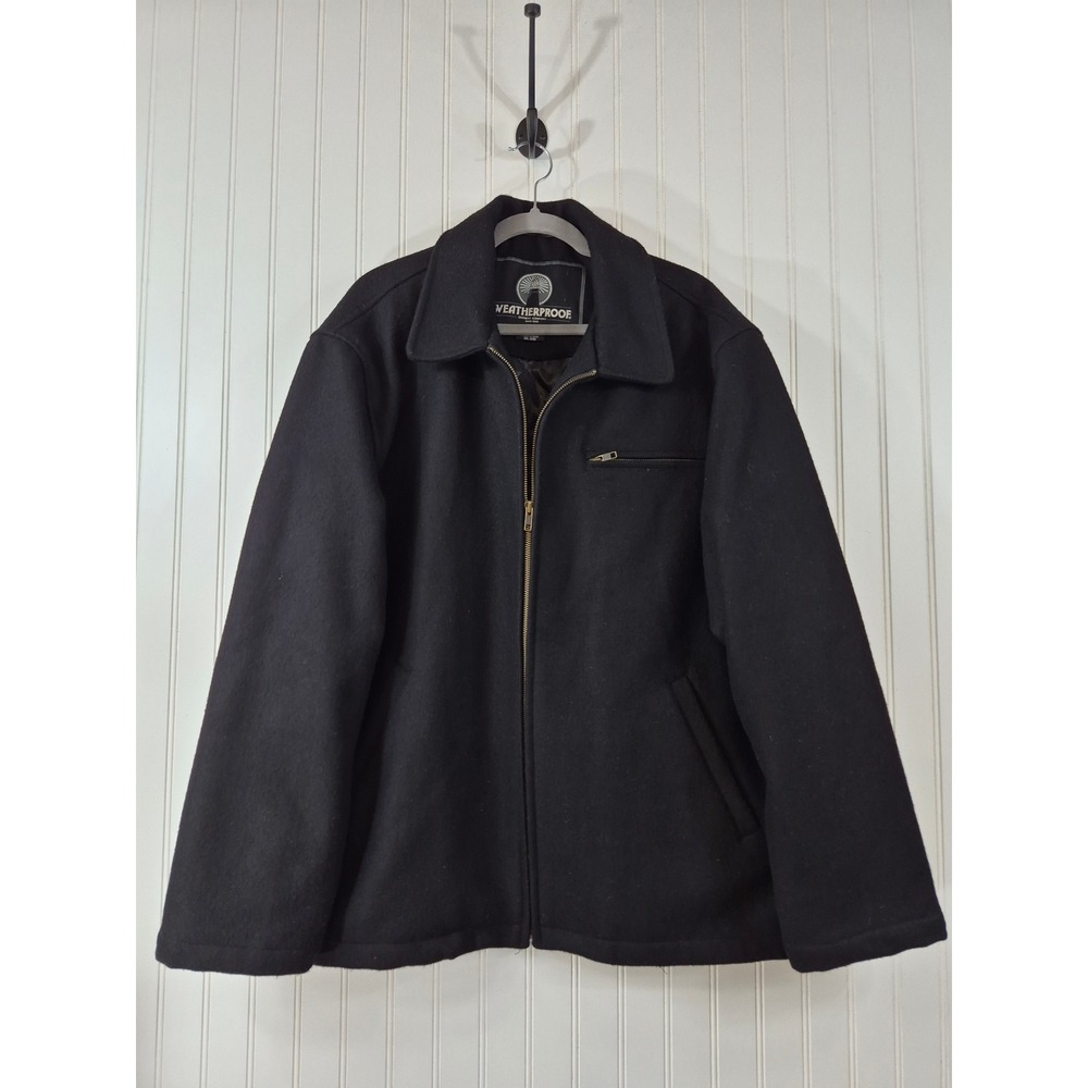 Weatherproof Mens Black Wool Blend Quilted Lined Jacket Large Outdoor Nautical